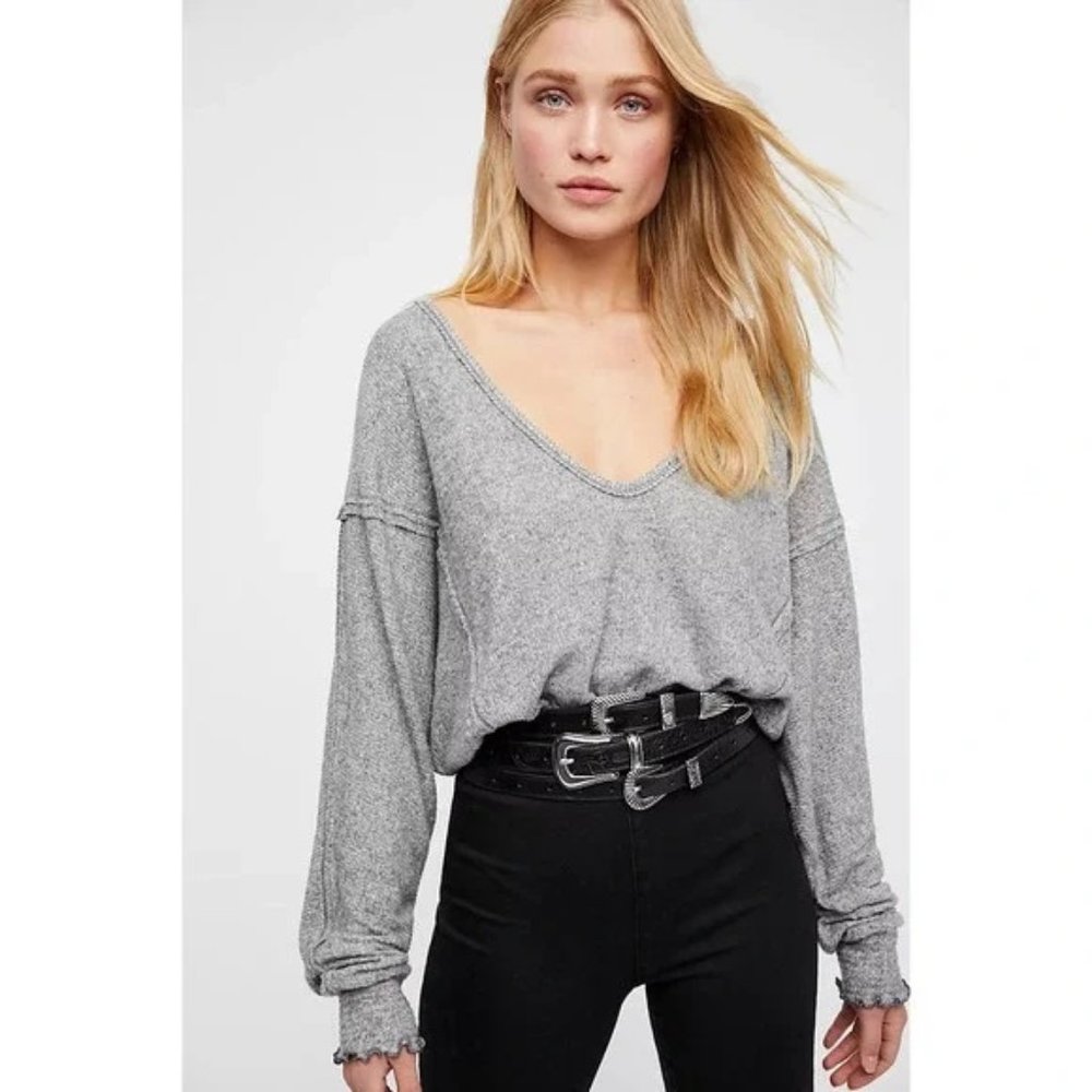 Free People We The Free Long Weekend Tee Gray Smocked